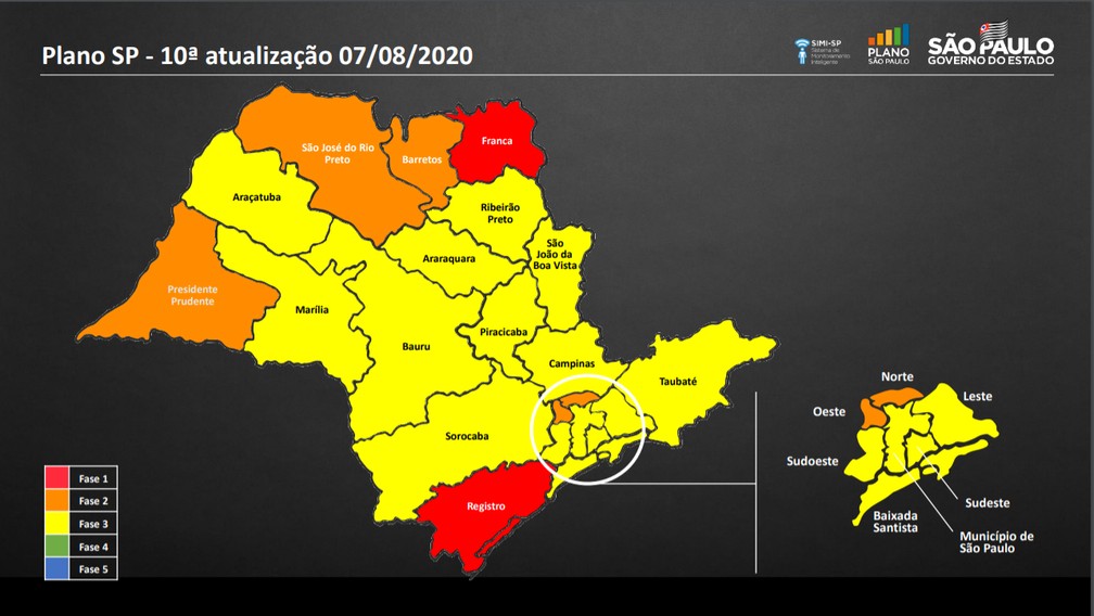Atualiza&ccedil;&atilde;o do Plano S&atilde;o Paulo nesta sexta-feira (7 de agosto). &mdash; Foto: Divulga&ccedil;&atilde;o/Governo de SP