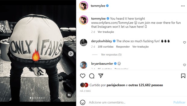 Tommy Lee anuncia perfil no OnlyFans (Foto: Reprodução/Instagram)