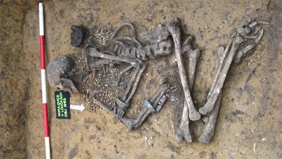 Esqueleto de mulher da Boêmia da Idade do Bronze descoberto em Mikulovice na República Tcheca (Foto: Jarmila Švédová)