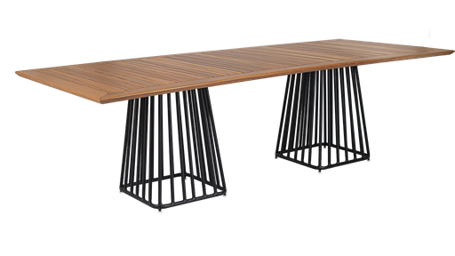 Mesa de jantar Madri, de metal e tampo em madeira, disponível em diversos tamanhos. Full House, a partir de R$ 19.141