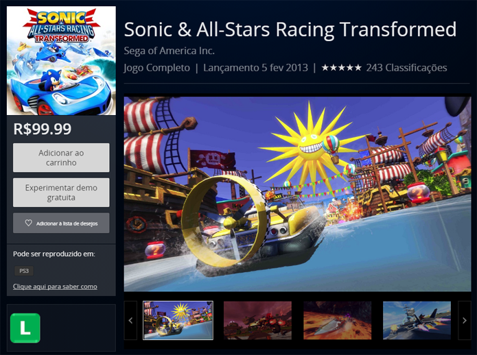 Página de Sonic and All-Stars Racing Transformed (Foto: Reprodução/André Mello) (Foto: Página de Sonic and All-Stars Racing Transformed (Foto: Reprodução/André Mello))