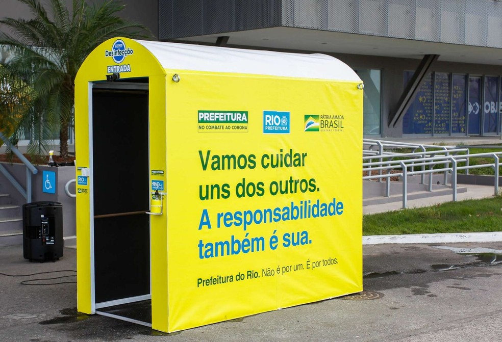Cabine de desinfec��o da Prefeitura do Rio ser� semelhante a instalada pelo Vasco � Foto: Marcelo Piu / Prefeitura do Rio