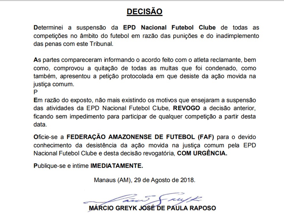 Nacional teve suspensão revogada (Foto: Reprodução)