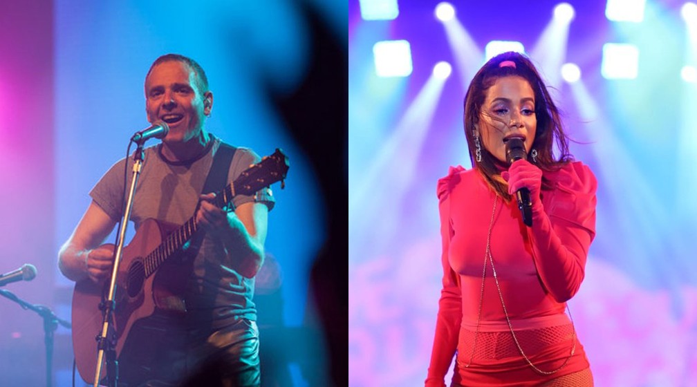 Stuart Murdoch, vocalista do Belle & Sebastian, e Anitta — Foto: Marcelo Brandt/G1 e Laécio Lacerda/Divulgação