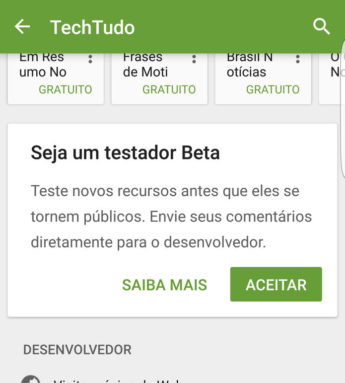 Internauta deve acessar a página do TechTudo na Google Play Store e ativar a versão beta (Foto: Reprodução/TechTudo)