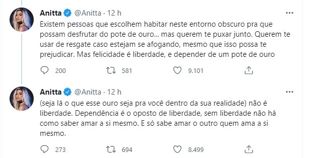 Anitta desabafa   (Foto: Reprodução/Twitter)