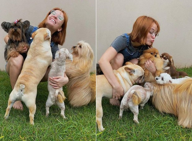 Larissa Manoela brinca com cachorros após eles tomarem banho (Foto: Instagram/@larissamanoela/Reprodução)