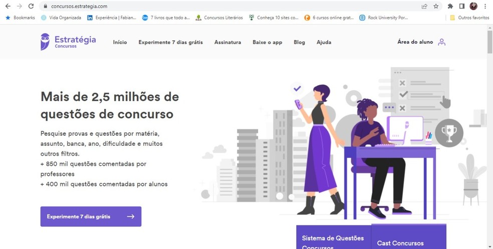 Estratégia Concursos oferece sete dias para experimentar a plataforma gratuitamente — Foto: Reprodução/Estratégia Concursos