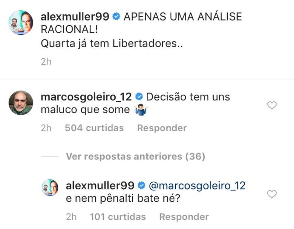 Marcos responde a publicação e critica jogadores que "somem" em decisões — Foto: Divulgação