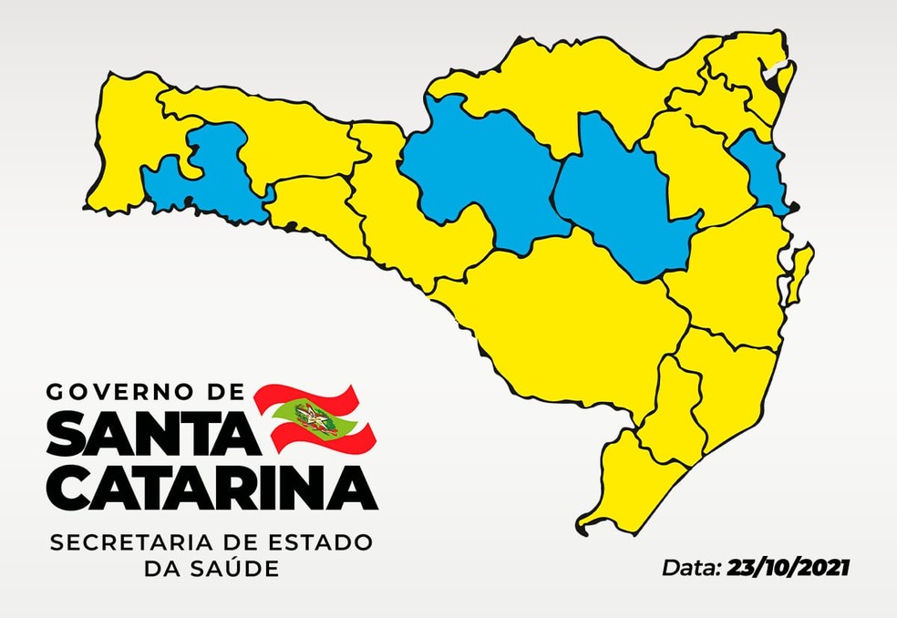Matriz de Risco do coronavírus em Santa Catarina divulgada neste sábado (23) — Foto: Governo de Santa Catarina/ Divulgação