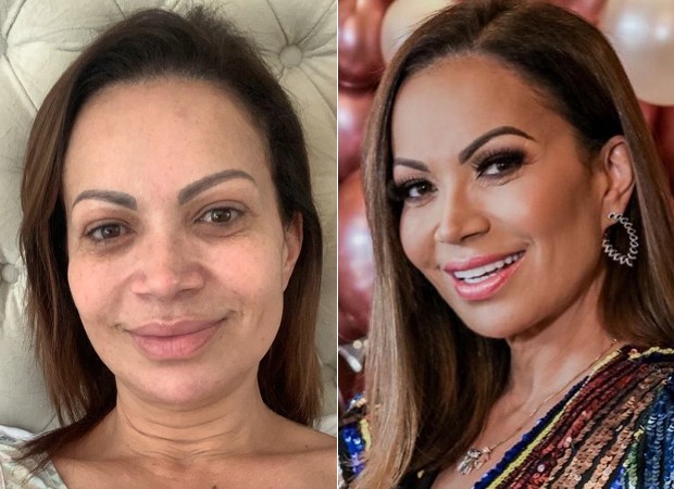 Solange Almeida sem e com maquiagem (Foto: Reprodução/Instagram)