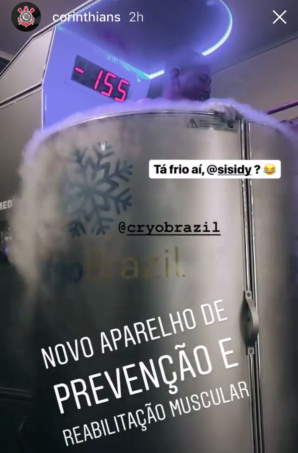 Corinthians usa máquina de -180° C para recuperar rapidamente os jogadores antes do Dérbi