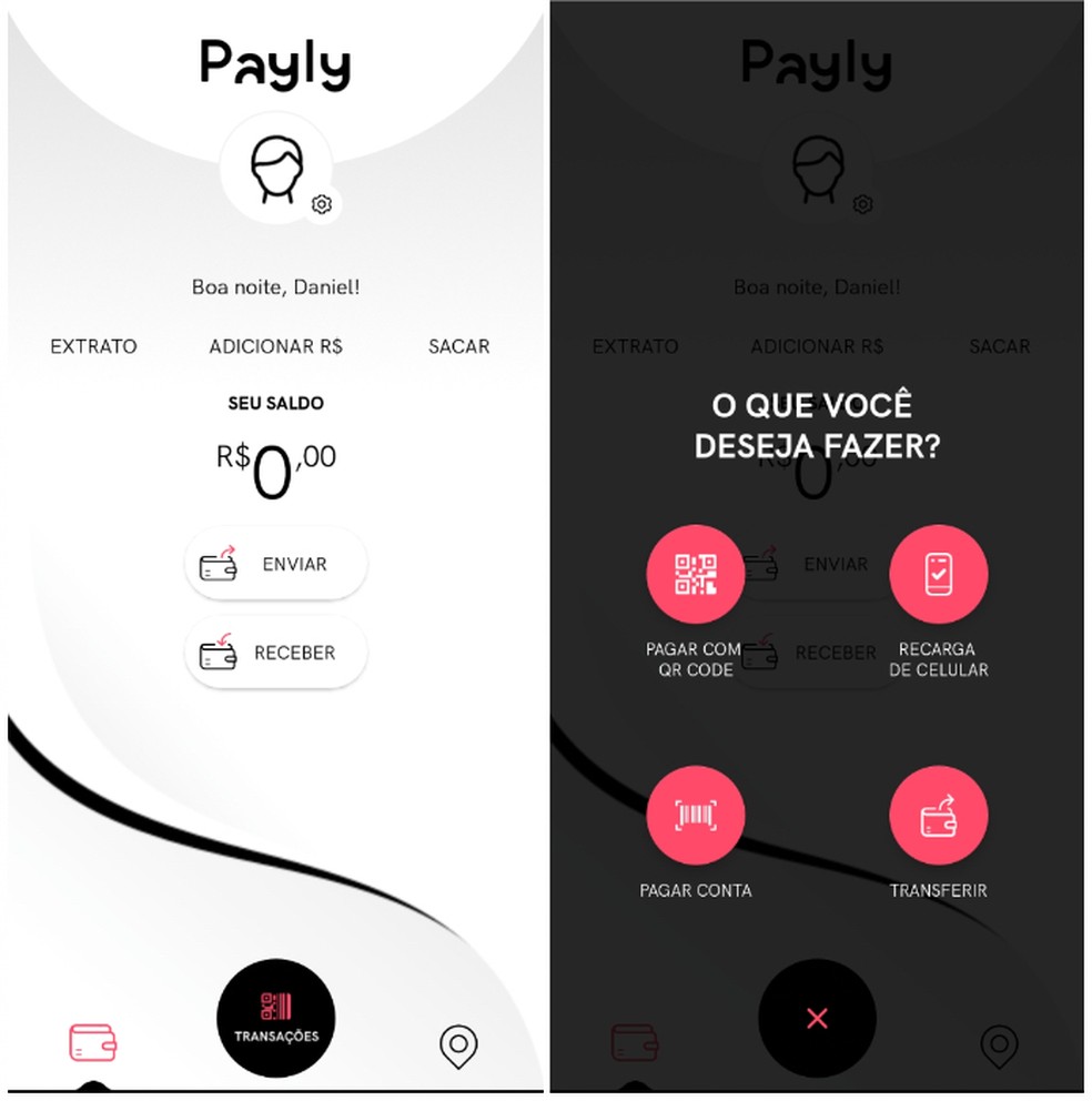 Payly possui recurso específico para contas em menu "Transações" — Foto: Reprodução/Daniel Dutra