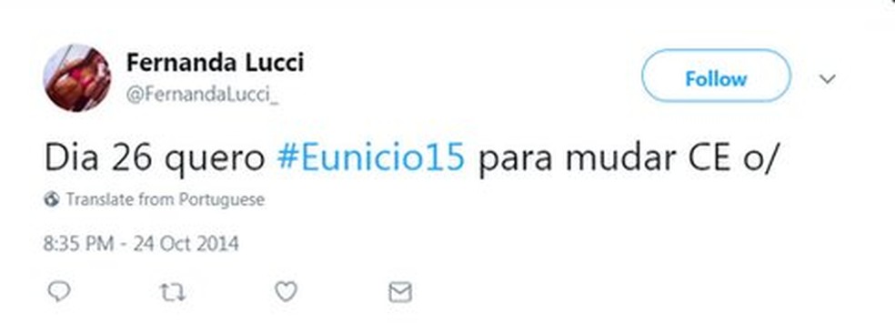 Perfil falso diz apoiar o presidente do Senado, Eunício Oliveira (PMDB-CE) (Foto: Rpreodução, Twitter)