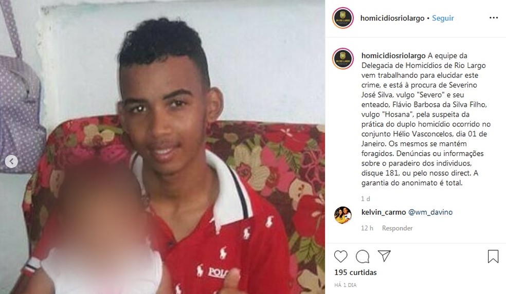 Flávio Barbosa da Silva Filho, conhecido como Hosana, é apontado como assassino de irmãos em Rio Largo — Foto: Reprodução/Instagram