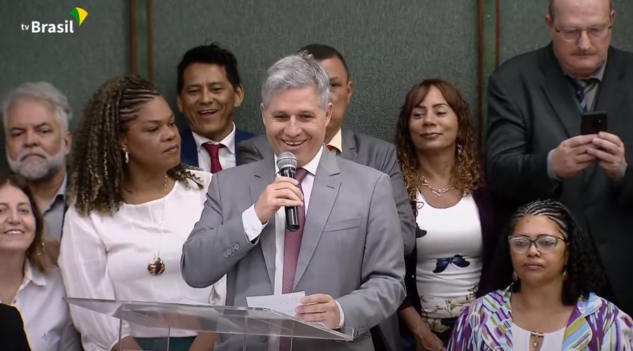 O ministro do Desenvolvimento Agrário Paulo Teixeira na cerimônia de posse nesta terça-feira