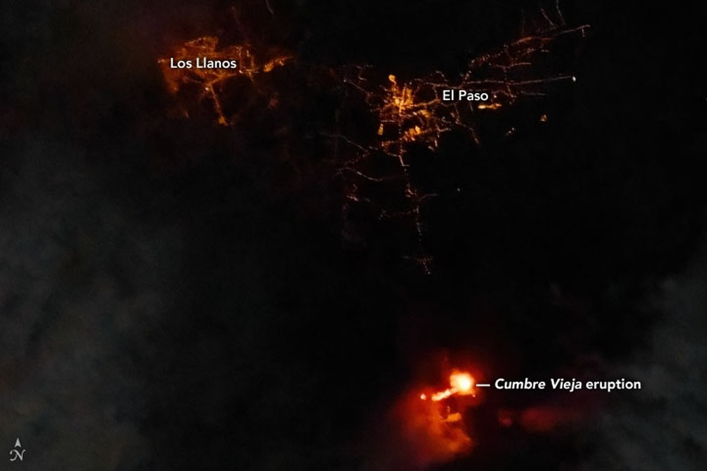 MAIS PERTO: Imagem feita pelo Landsat 8 em 22 de setembro à noite em La Palma, na Espanha  — Foto: Landsat 8/Earth Observatory/Nasa