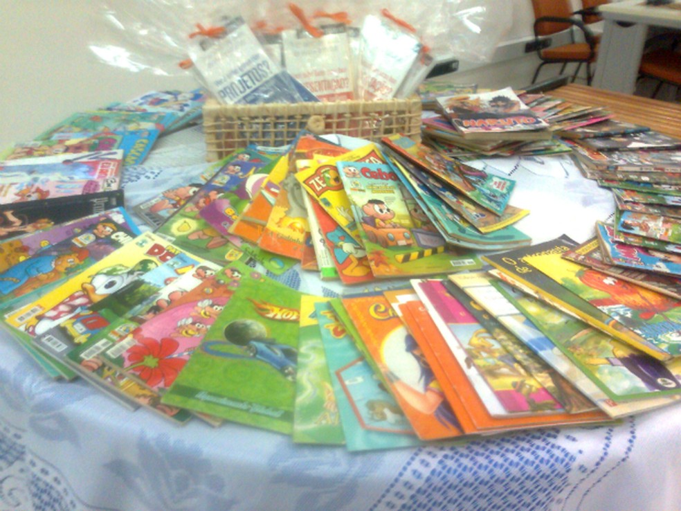 Além de livros, cerca de 100 gibis também estão disponíveis para troca. (Foto: Carlos Alberto Soares / TV TEM)