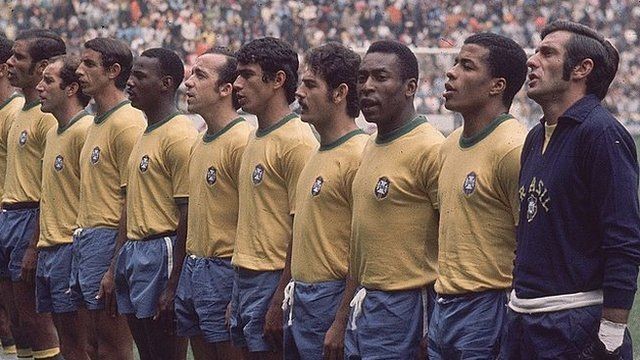 Seleção brasileira que venceu a Copa de 1970, no México, teve Pelé como destaque. (Foto: GETTY IMAGES (via BBC))