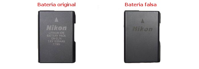 Comparação entre baterias EN-EL14 verdadeira e falsa (Foto: Divulgação/Nikon)