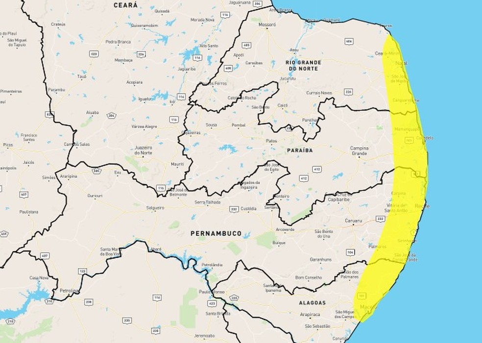 Inmet alerta para chuvas intensas no RN — Foto: Reprodução/Inmet