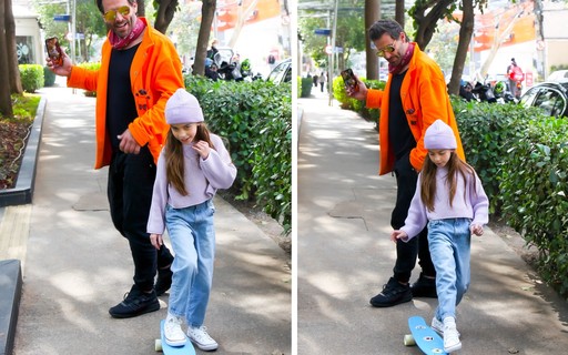 Henri Castelli leva a filha para andar de skate em SP