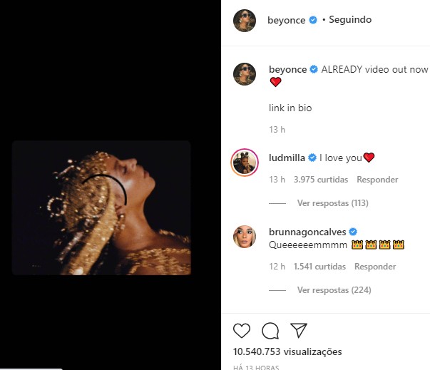 Brunna Gonçalves se atrapalha ao elogiar Beyoncé (Foto: Reprodução / Instagram)