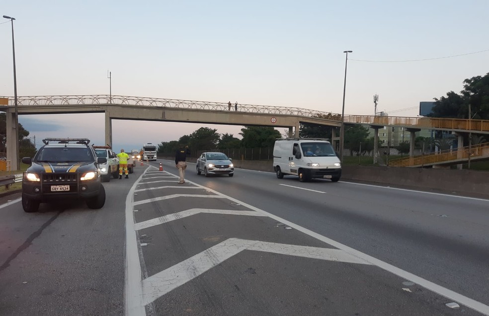 Motociclista fica ferido após acidente na via Dutra em São José. — Foto: Divulgação/PRF