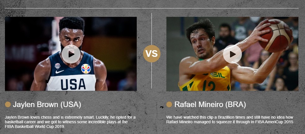 Brasileiro Rafael Mineiro disputa primeira rodada contra contra o norte-americano Jaylen Brown — Foto: Reprodução/Fiba