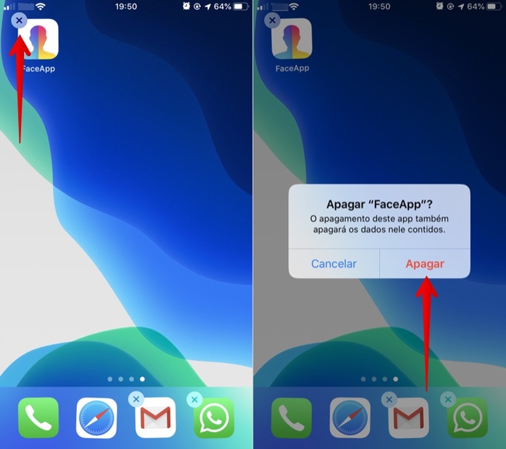 Desinstalando o FaceApp no iPhone (iOS) — Foto: Reprodução/Helito Beggiora