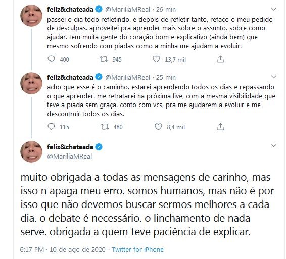 Marília Mendonça refaz pedido de desculpas no Twitter (Foto: Reprodução/Instagram)
