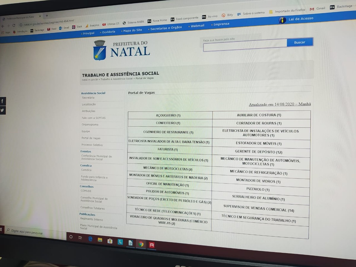Semtas disponibiliza consulta online de vagas de emprego em Natal | Rio  Grande do Norte | G1