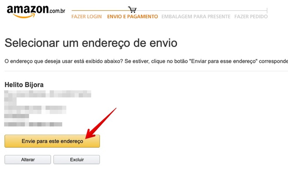 Escolha o endereço de entrega — Foto: Reprodução/Helito Beggiora