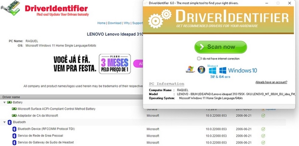 DriverIdentifier, programa para atualizar drivers online com suporte a versões antigas do Windows — Foto: Reprodução/Raquel Freire