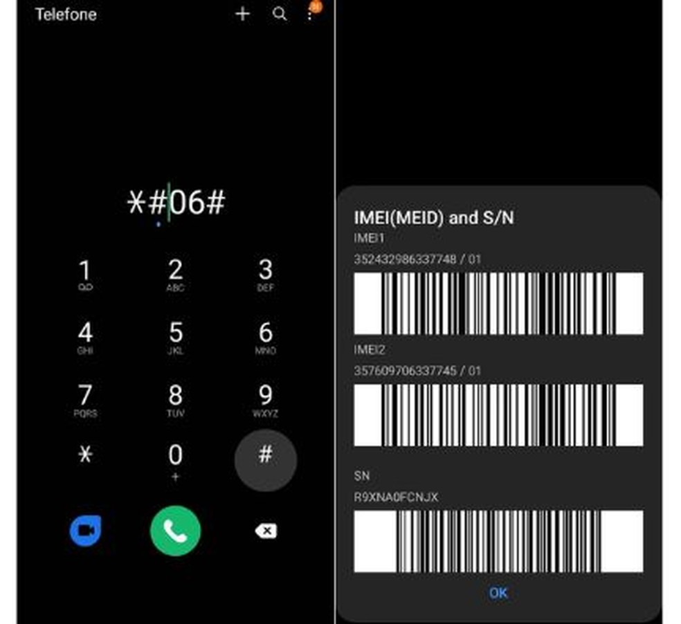 Identificando o IMEI — Foto: Reprodução/Júlio César Gonsalves