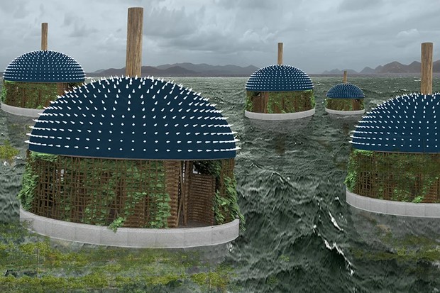 Casas sustentáveis em formato de baiacu se adaptam ao nível do mar (Foto: Divulgação)