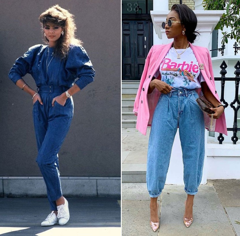 Slouchy jeans nos anos 80 vs. hoje (Foto: Pinterest)
