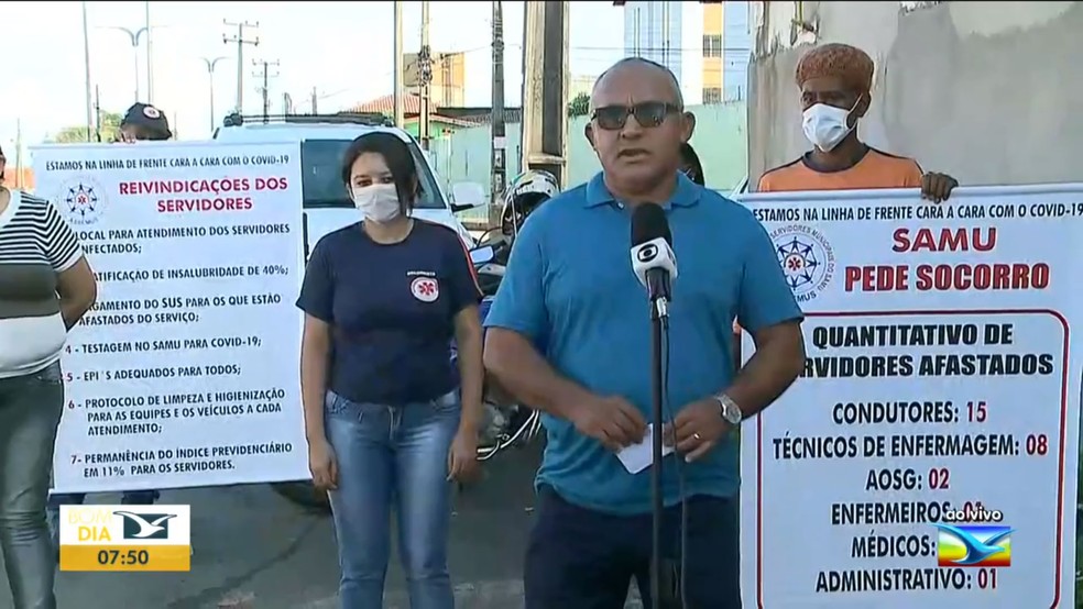 Funcionários do Samu protestam por falta de EPI's em São Luís — Foto: Reprodução/TV Mirante