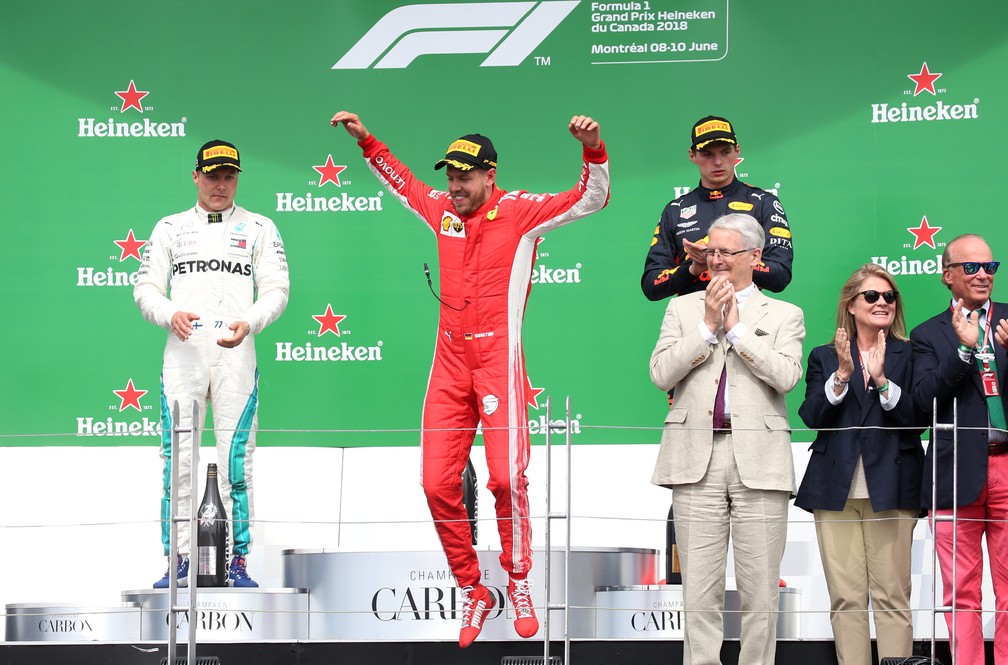 Bottas, Vettel e Verstappen formaram pÃ³dio no CanadÃ¡ (Foto: Reuters)