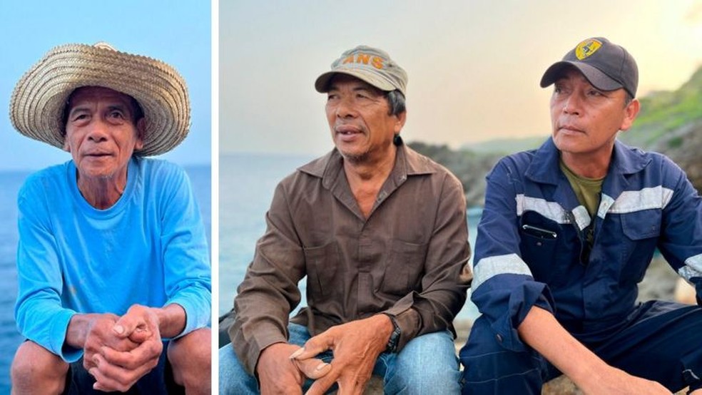 Pescadores em Itbayat: Antonio Villa, Daniel De Guzman e Cyrus Malupa — Foto: BBC