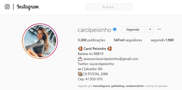 Carol Peixinho, do BBB19 (Foto: Reprodução/Instagram)