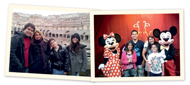 NO EXTERIOR Tereza Gavinho com sua família em Roma (no alto) e na Disney (acima).  Ela nega ter vivido com o pai dos três filhos (Foto: Arq. pessoal)