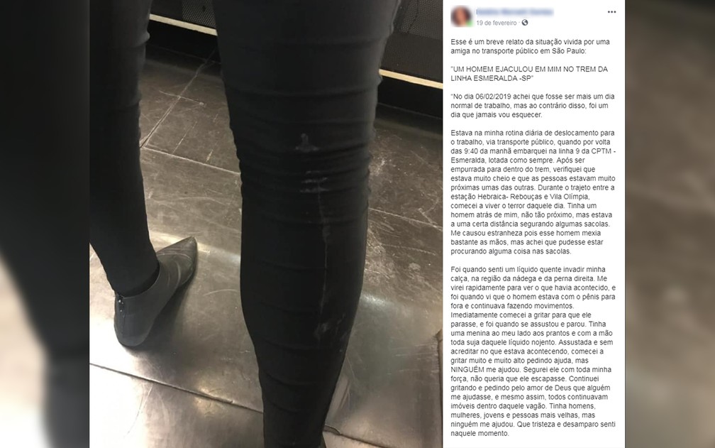 Jovem relata importunaÃ§Ã£o sexual em trem da CPTM â€” Foto: ReproduÃ§Ã£o/Redes Sociais