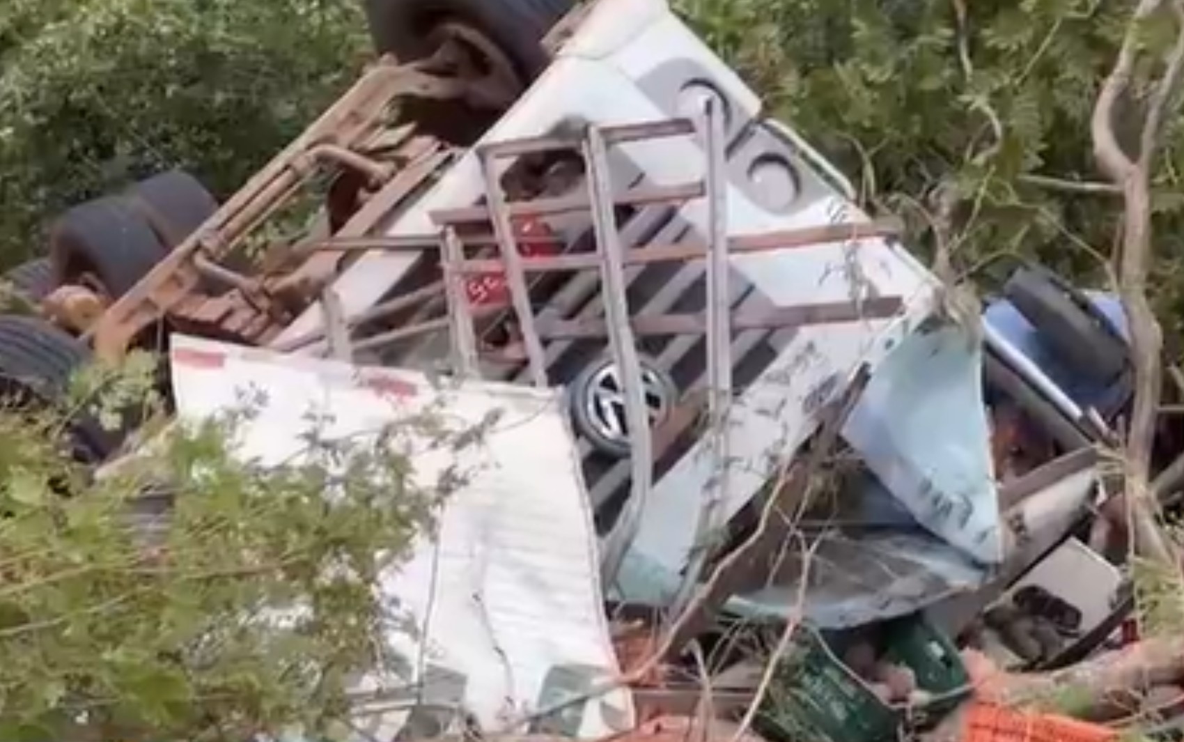 Caminhão perde o freio e tomba em área de vegetação da BA-148, no interior da Bahia