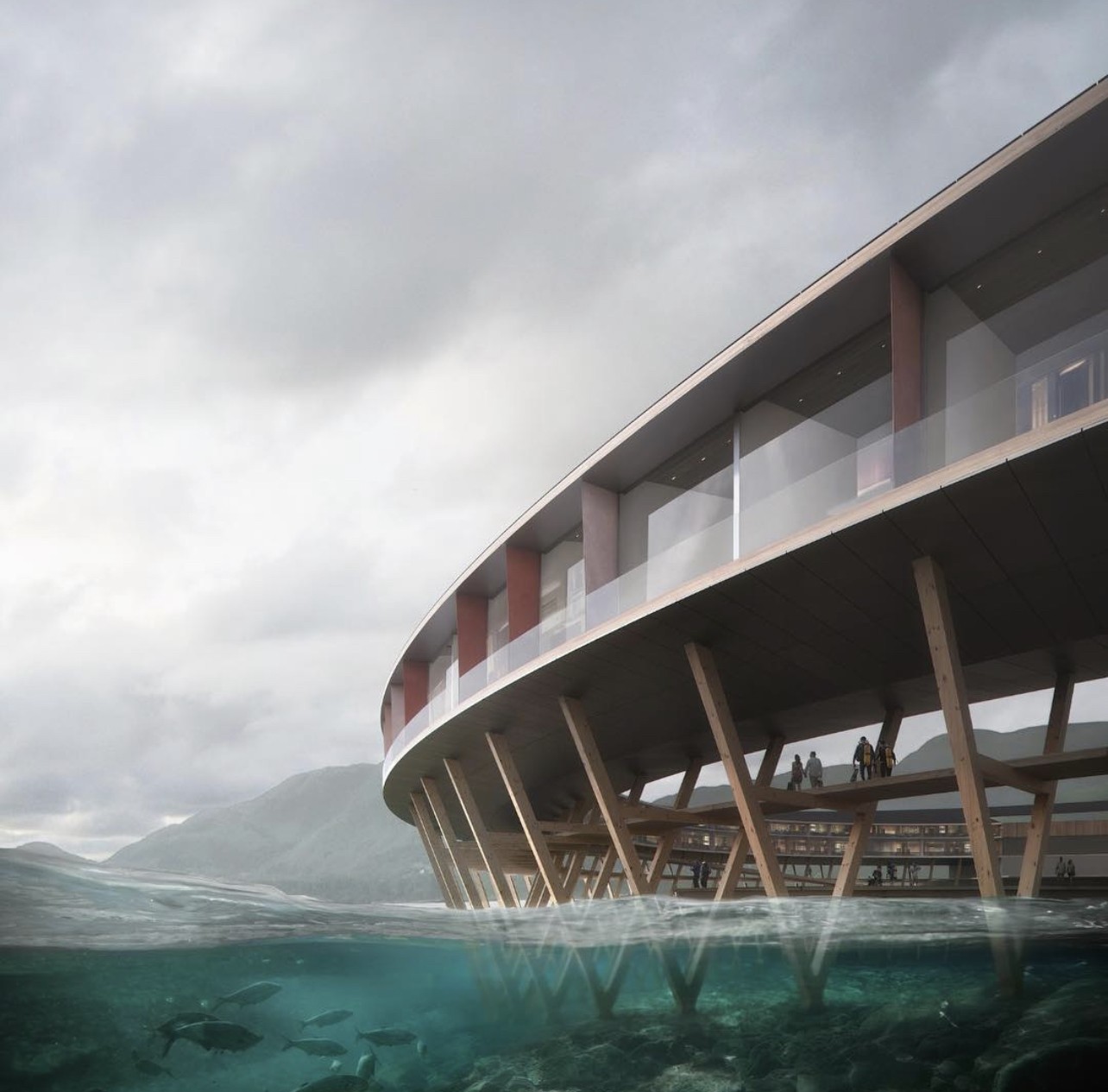 O hotel está sendo construído sobre as águas do fiorde Holanda (Foto: Snohetta - Six Senses)