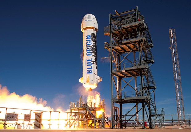 Lançamento de um foguete da Blue Origin, empresa de espaçonave de Jeff Bezzos (Foto: BlueOrigin.com)