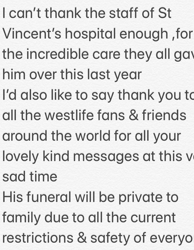Shane Filan, do Westlife, lamenta a morte do pai (Foto: Reprodução/Instagram)