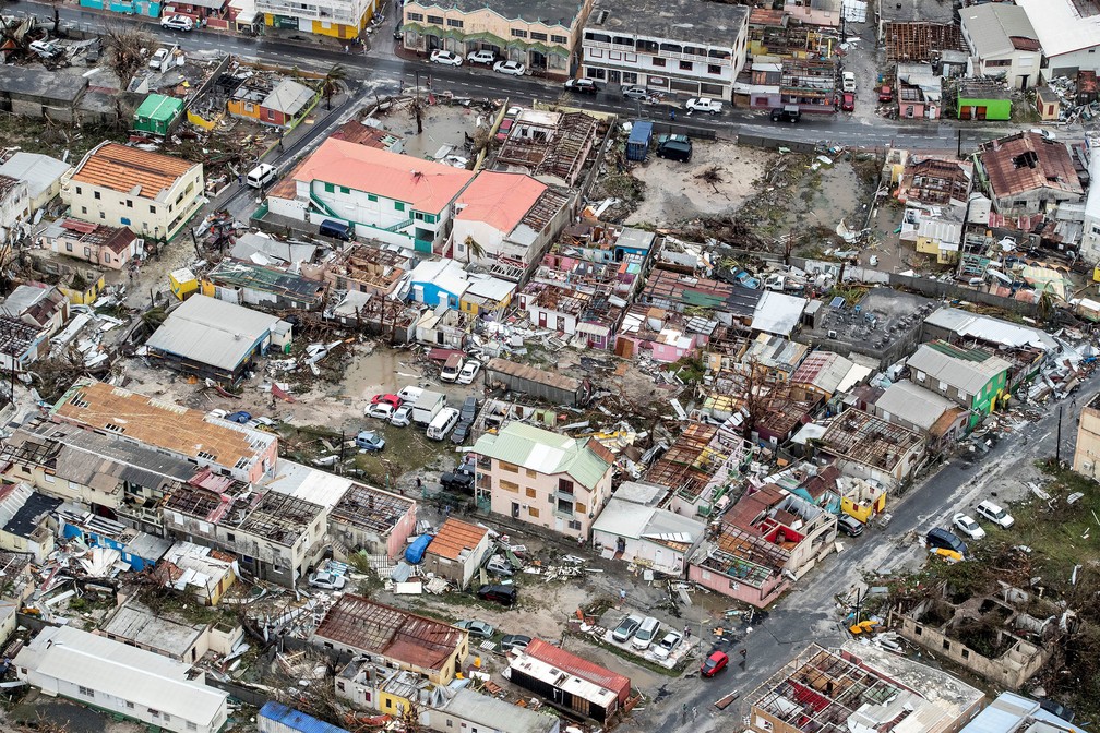 Casas destruídas após passagem do furacão Irma pela Ilha de Saint Martin, no Caribe (Foto: Netherlands Ministry of Defence/Handout via REUTERS )