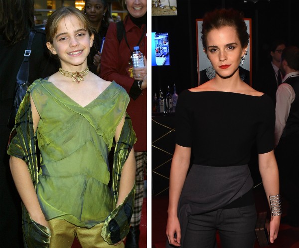 A atriz Emma Watson em 2001, aos 11 anos, e hoje com 25 anos (Foto: Getty Images)