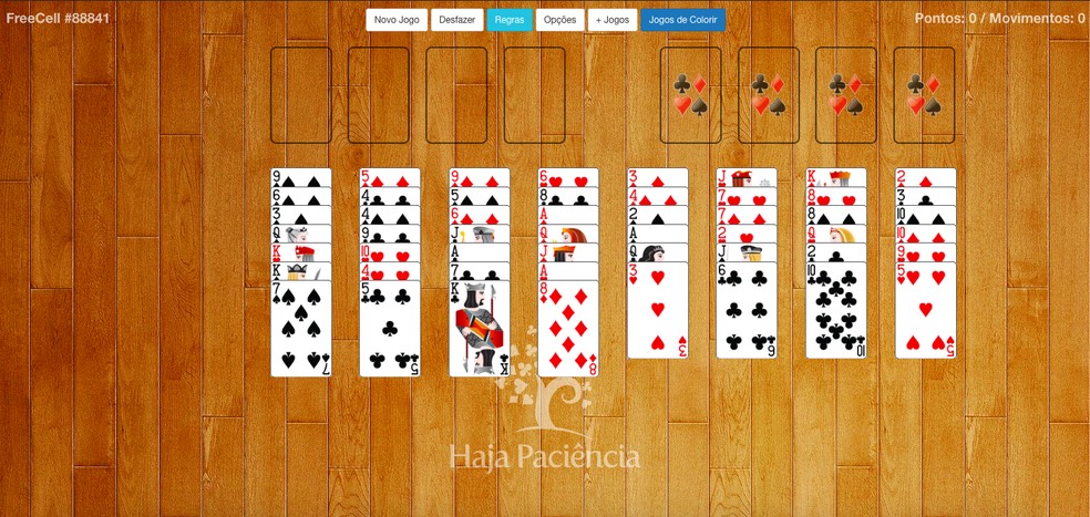 Haja Paciência  Jogo paciencia, Jogo de cartas paciência, Paciencia spider